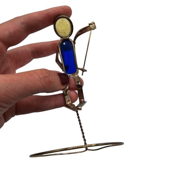 Vintage Handcrafted Welded Stained Glass Ski Skiing Man Mid Century Blue Yellow - Picture 1 of 5